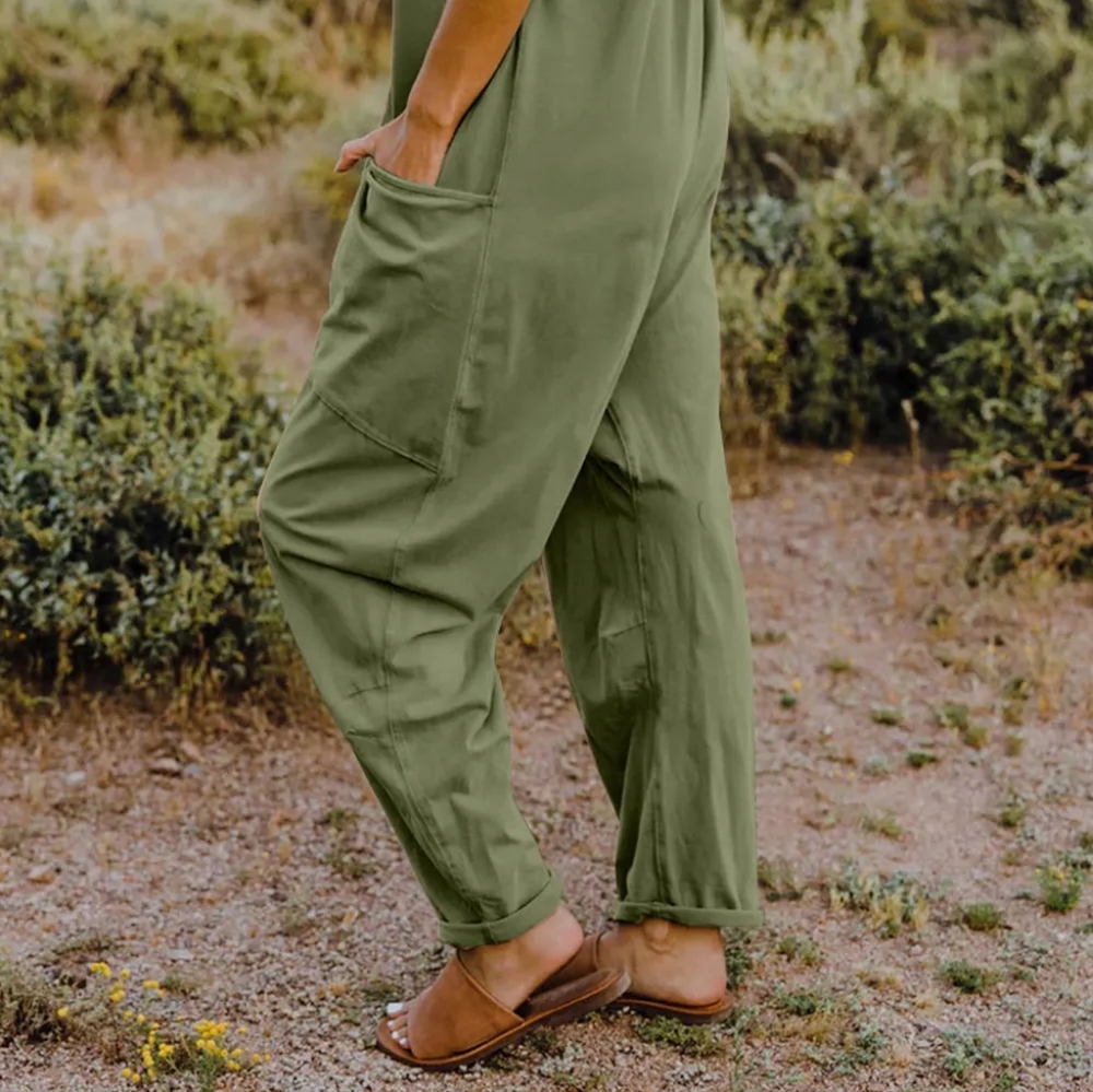 Oversized Hippie V-Neck Sleeveless Wide Leg Pant Pocket Jumpsuit Outfit Bohemian - Picture 8 of 10